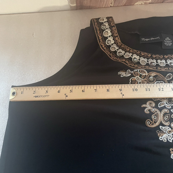 Maggie Barnes Shirt Women 2X 22/24 Black Sleeveless Embroidered Studded Tank Top - Picture 7 of 10